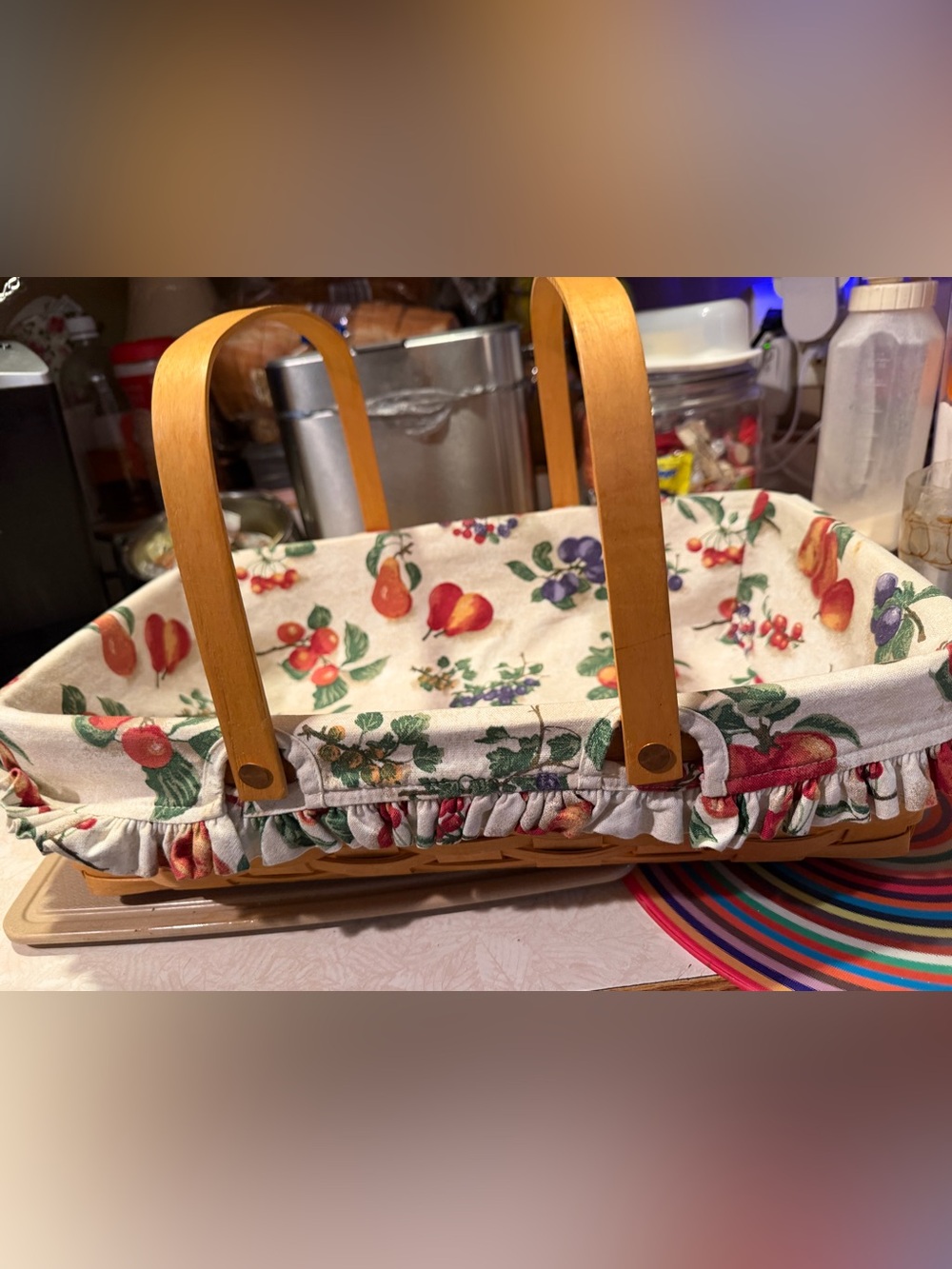 Longaberger gathering basket with floral liner! 16 x 12x 5!